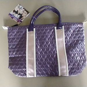 NWT Justin Bieber Girlfriend Quilted Satchel Tote Bag Quilted Purple Hearts